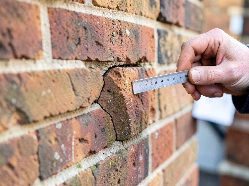 Close view of brickwork being measured during an assessment